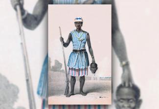 Seh-Dong-Hong-Beh, eine Anführerin der Dahomey-Kriegerinnen, gemalt von Frederick Forbes (1851).