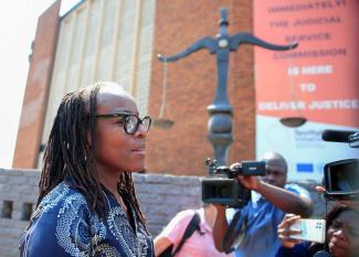 Tsitsi Dangarembga in court in Harare in September 2022. 