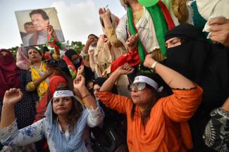 Demonstration für Imran Khan in Karatschi im August 2023. 