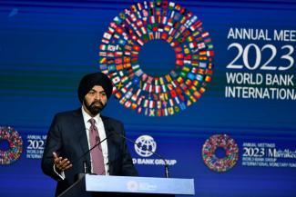 World Bank President Ajay Banga speaking at the financial institution’s annual meeting in Marrakesh in October. 