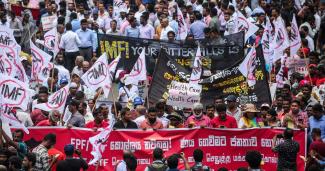 Rally opposing social-protection cuts in Colombo in August. 