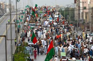 Anhänger des ehemaligen Premierministers Imran Khan bei einer Kundgebung im Mai 2023.