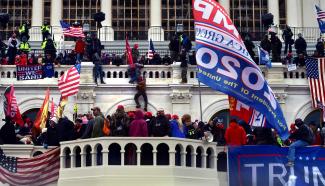 Trump supporters attacking the Capitol in Washington on 6 January 2021. 