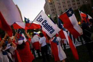 “Against”: Protests on the day of the referendum on a new Chilean constitution in Santiago, Chile, in December 2023.