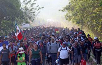 Migrants in Mexico on their way to the northern border with the USA on 26 December 2023.