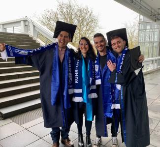 The author at the graduation ceremony in Bochum with fellow Latin American students in February 2022.