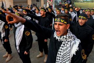 Radical groups are recruiting worldwide: Palestinian members of the Al-Quds Brigades, the military wing of the terrorist organisation Islamic Jihad, in Beirut, Lebanon.