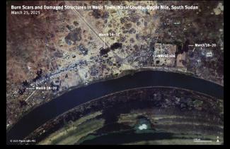 picture alliance/Associated Press Satellite image from Planet Labs taken on 25 March in the Nasir district of Upper Nile State, South Sudan. It shows where airstrikes by government forces have destroyed civilian infrastructure.