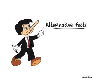 https://creativecommons.org/licenses/by-nc-sa/2.0/deed.de, https://www.flickr.com/photos/khalidalbaih/41531276984/, no changes were made “ALTERNATIVE FACTS” by Sudanese artist Khalid Albaih.