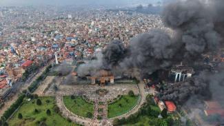 The parliament building in Nepal’s capital, Kathmandu, was set on fire during the protests in September.