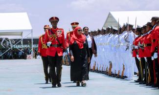 Tanzanian President Samia Suluhu Hassan inspects the guard of honour during her inauguration ceremony at the beginning of November.