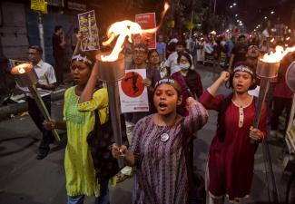 Torchlight procession in Kolkata in August 2025, on the anniversary of the brutal rape of a female doctor in the city.
