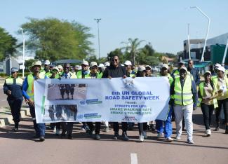 Demonstration anlässlich der 8. UN Global Road Safety Week in Gaborone, Botswana, im Mai 2025.
