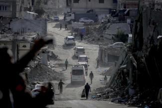 Transporting medical patients in Khan Yunis, Gaza.