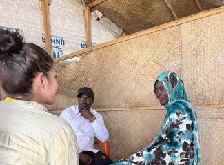 Katharina Wilhelm Otieno at the initial reception centre in Adré, Chad, on the Sudanese border.