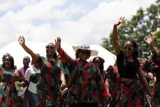 Sambische Frauen feiern im März 2024 den Internationalen Frauentag in Lusaka, der Hauptstadt des Landes.