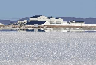 The Bolivian lithium extraction plant, Llipi, at the Uyuni Salt Flat.