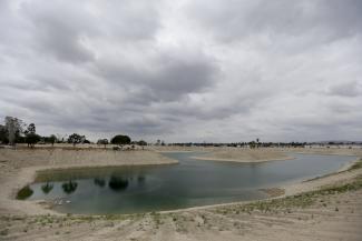 Depleted water reservoir in drought-struck southern California.