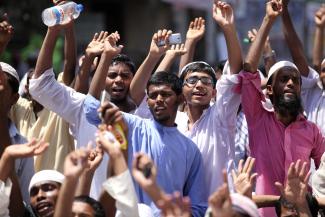 Youngsters protesting in Dhaka, the capital city of Bangladesh.