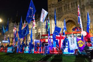 picture-alliance/ZUMA Press Brexit opponents in front of the Palace of Westminster this week.