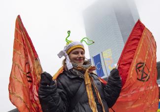 Climate protest in front of the ECB in Frankfurt on 1 November.