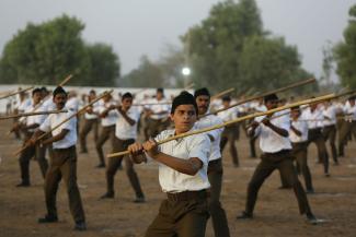 They have a history of divisive identity politics: RSS members exercising in Ahmadabad in June 2019.