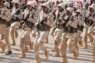 Sudan's Rapid Support Forces marching in Khartoum in May 2017.