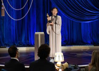 Chloé Zhao at the Academy Awards ceremony.