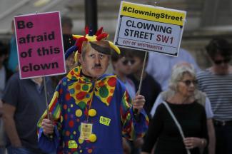 Protesting in Downing Street on Thursday.