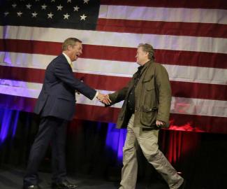 American money for UK independence? Brexiteer Nigel Farage meets former Trump strategist Steve Bannon in Alabama in 2017.