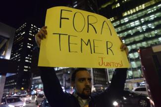 “Out with Temer”: protester in São Paulo in June.