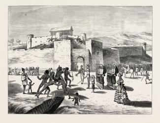 Contemporary picture of Cape Coast Castle, a fortress of British slave traders.