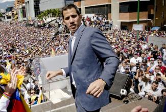 Opposition leader Juan Guaidó addressing a rally in Caracas in early February.