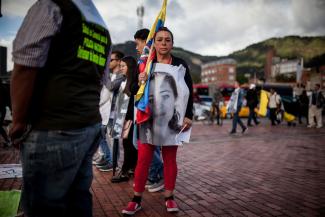 Protestors commemorating the dead in Bogotá in July 2019.