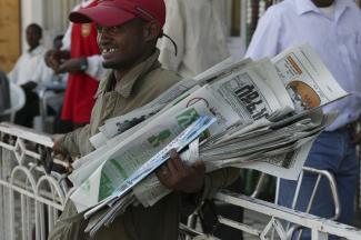 Newspaper vendor in Harar.
