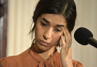 Nadia Murad during a press conference in Washington in October 2018.