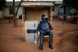 An AU peacekeeper in Bangui in mid-December.