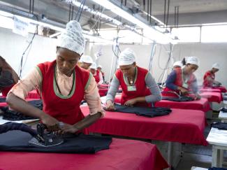 Workers at a textile factory produce for Lidl in Addis Ababa.