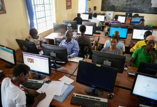 Distance learning in Kakuma, a Kenyan refugee camp.