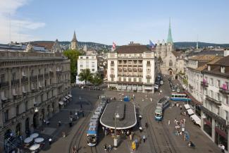 Paradeplatz is the centre of Zürich’s financial district.