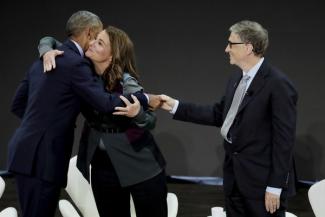 Bill and Melinda Gates with former US President Barack Obama promoting the new report in New York in September