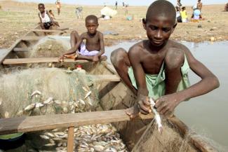 Young slave labourers in the fish industry in Ghana.