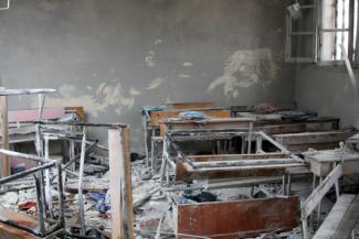 International campaigns against ISIS are adding to Syrian troubles: this school in Aleppo was destroyed by Russian air strikes.