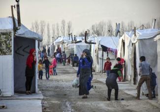 Syrische Flüchtlingskinder im Lager Awde in der Bekaa-Ebene im Libanon.