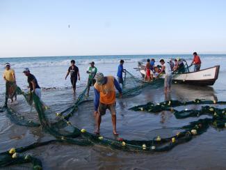 Zunehmende Hitzewellen, Meeresversauerung und Verschmutzung gefährden die Lebensgrundlage in Fischerorten. Fischer im südwestlichen Ecuador.