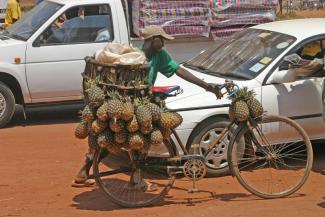 Ein besserer Marktzugang kann das Einkommen und damit die Ernährungssituation von Kleinbauern verbessern. Ananasverkäufer in Uganda.