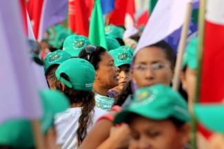 La-Via-Campesina-Aktivisten bei einer Demonstration für eine nachhaltige Wirtschaft während der Rio+20 Konferenz.