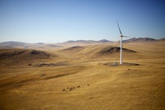 China plans to increase wind power generation: turbines on the Mongolian steppe.