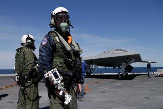 US pilots testing a drone.