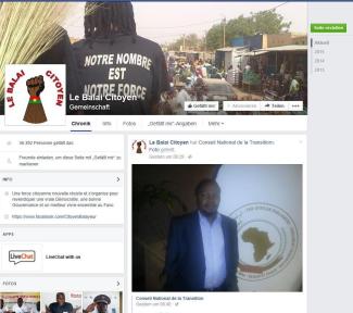 Facebook-Seite der politischen Bewegung Balai Citoyen (Volkes Besen) in Burkina Faso.